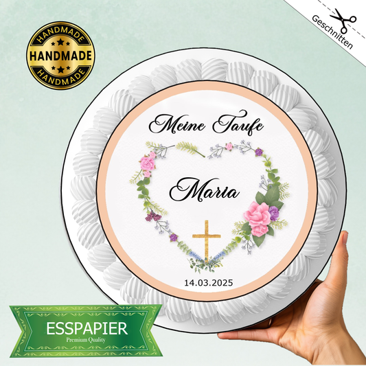 Tortenaufleger "Meine Taufe" Aquarell Herz