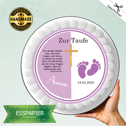 Tortenaufleger Taufe altrosa pink mit Babyfüßen