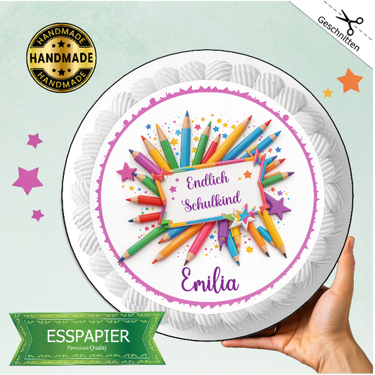 Tortenaufleger zur Einschulung mit Stiften