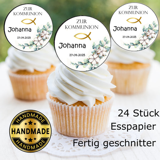 Muffinaufleger Kommunion goldener Fisch