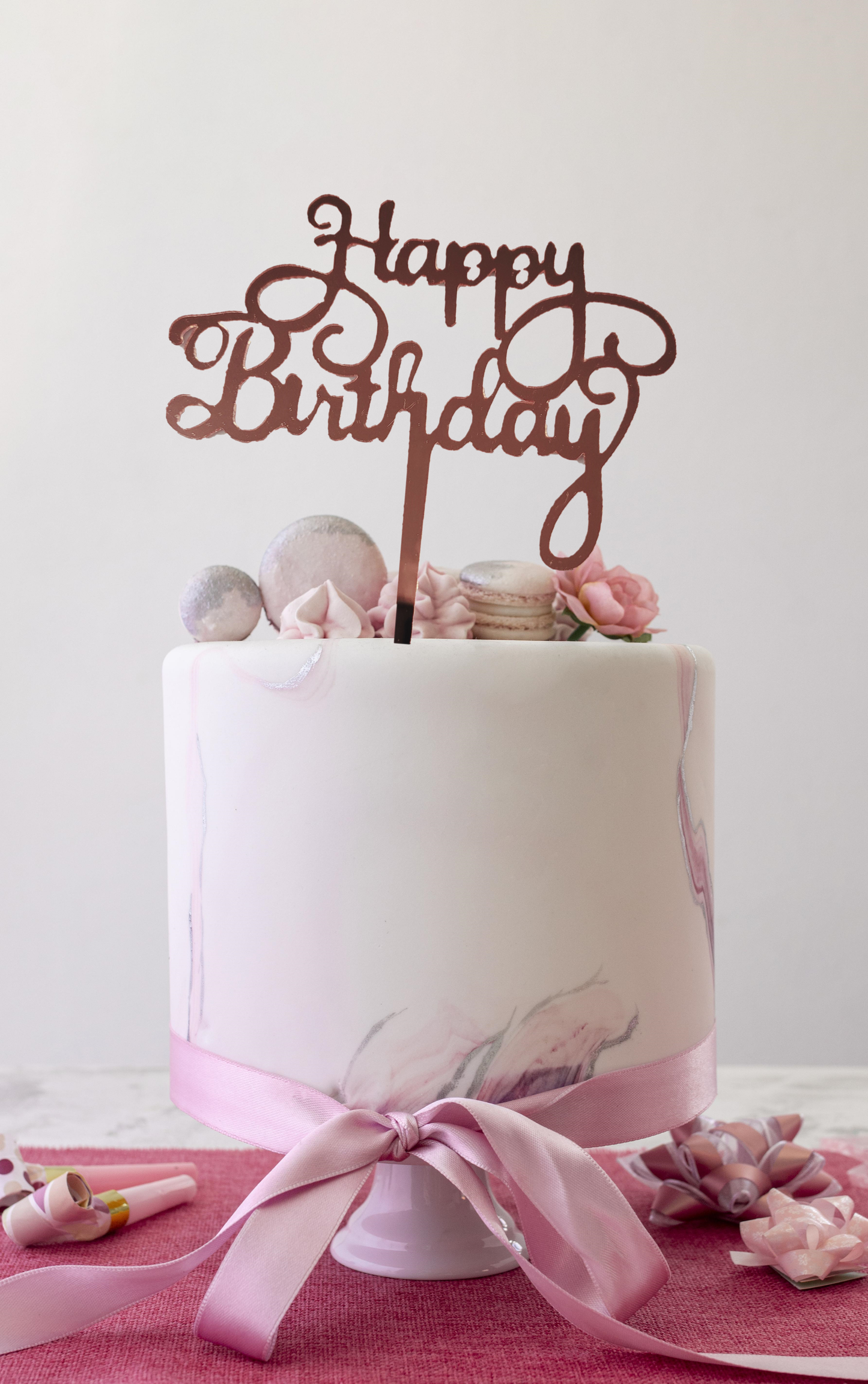 Tortenstecker "Happy Birthday" rose, einfach