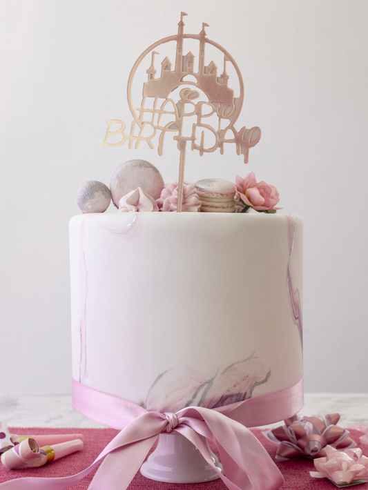 Tortenstecker Schloss Disney Happy Birthday rose gold