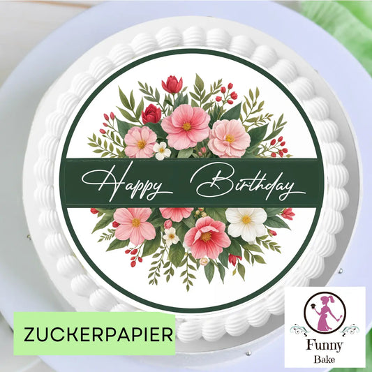 Tortenaufleger Happy Birthday Blumenstrauß Funnybake.de