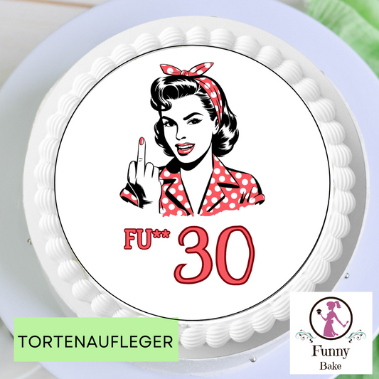 runder tortenaufleger 20 cm mit retro-frau im polka-dot-stil, witziges motiv wunschzahl wählbar ,Esspapier oder Zuckerpapier