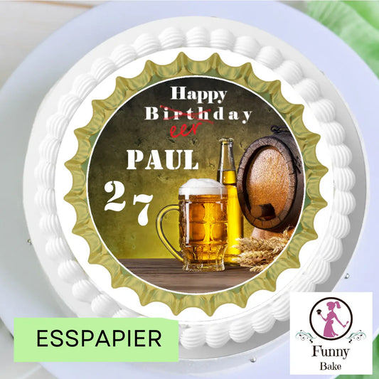 Tortenaufleger Geburtstag Mann mit Bierglas & Flasche – personalisiert mit Name & Zahl Funnybake