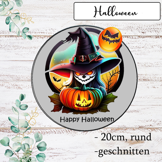 Torten-Aufleger-Halloween-Kürbis-rund-Hexe-Hut-Totenkopf-essbar