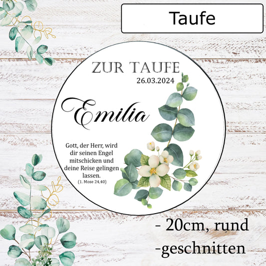 Essbar-Aufleger-Taufe-Eukalyptus-Blume-Junge-Mädchen-Tortendeko-Tortenaufleger-Esspapier