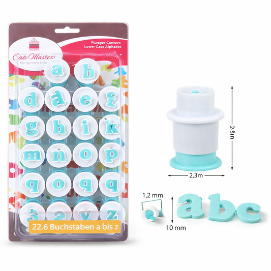 26 Ausstecher für kleine Buchstaben a–z mit praktischem Auswerfer