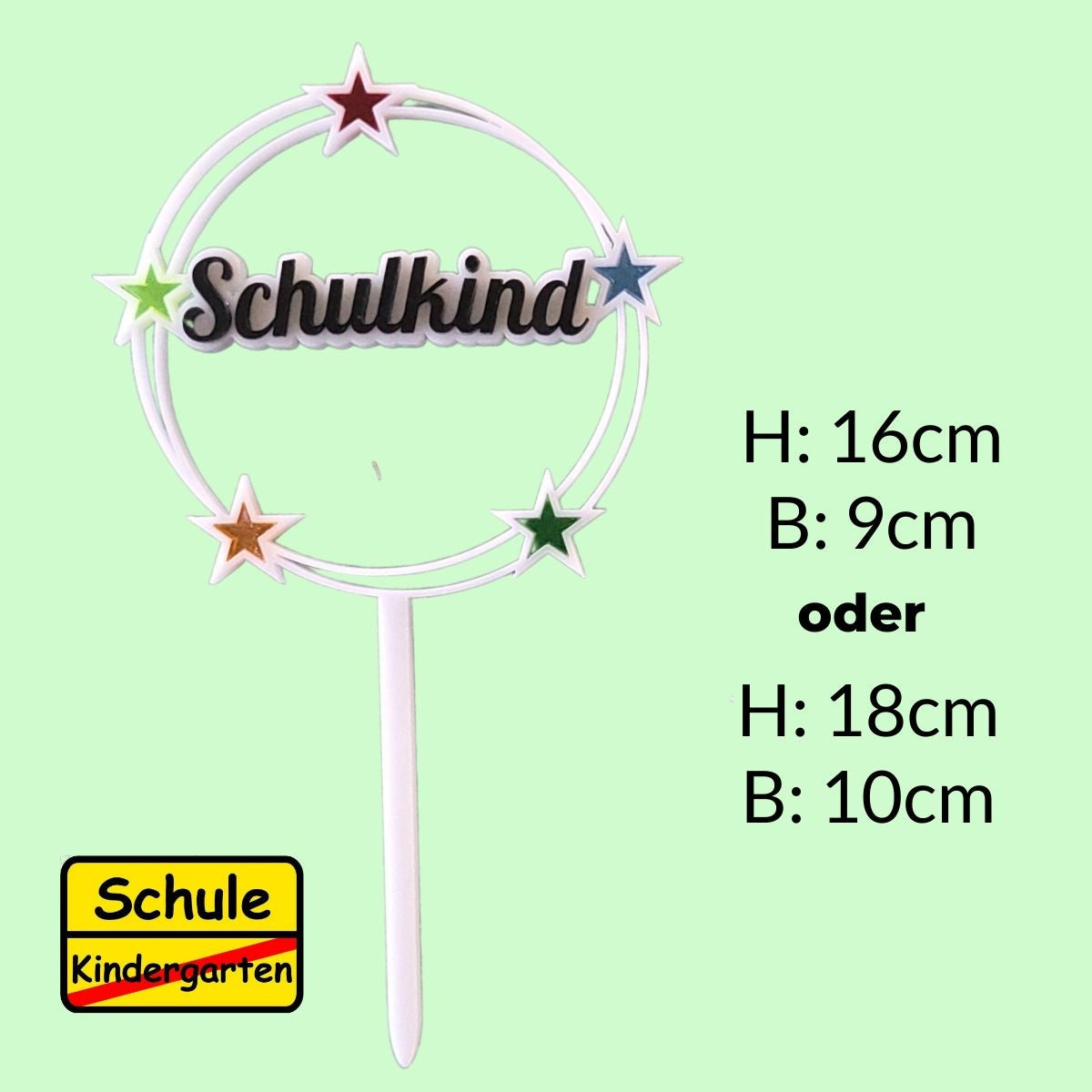 Tortenstecker Schulkind mit bunten Sternen