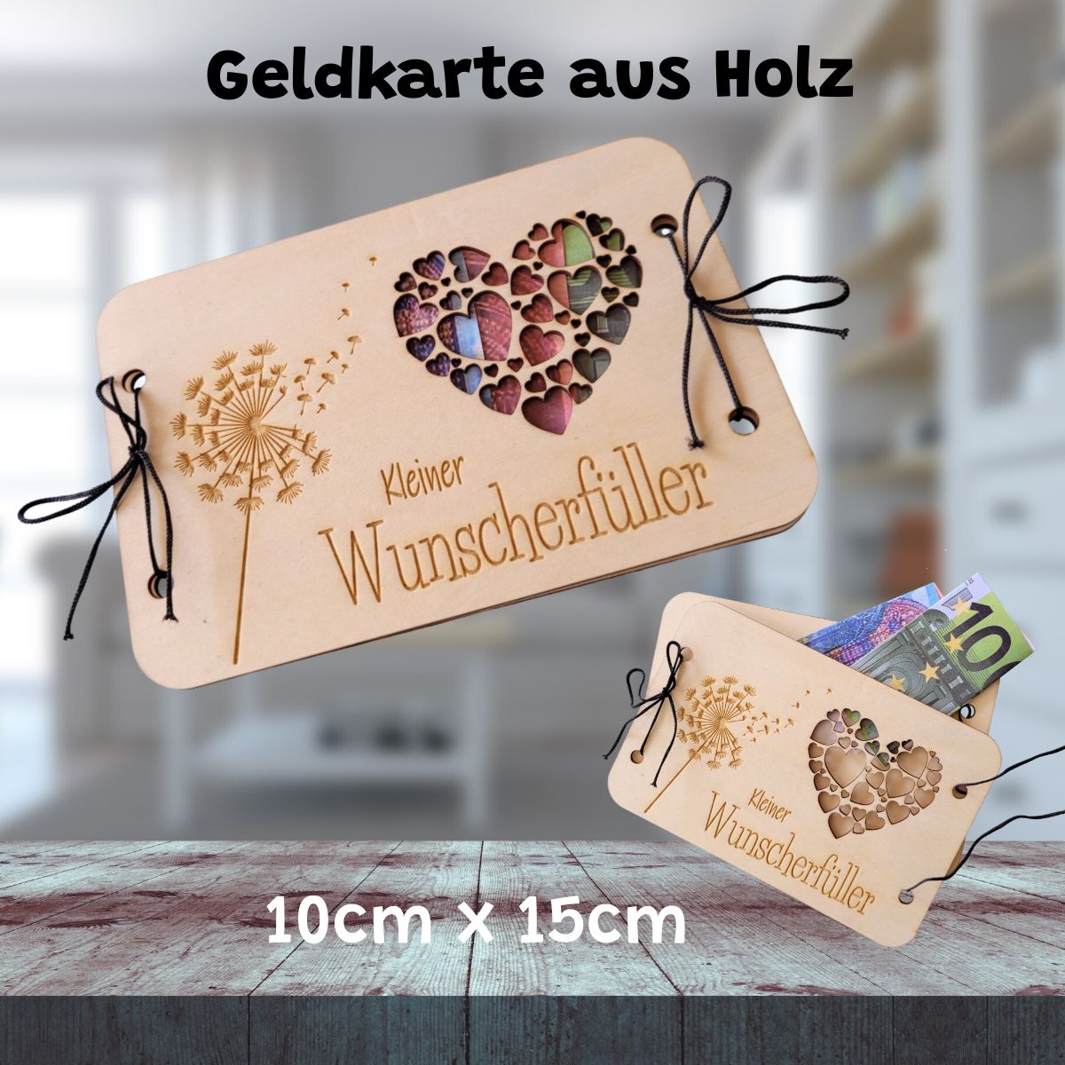 Kleiner Wunscherfüller - Geldgeschenkkarte aus Holz