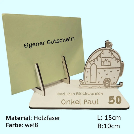 Kartenhalter für Gutschein Campingwagen - Funny Bake