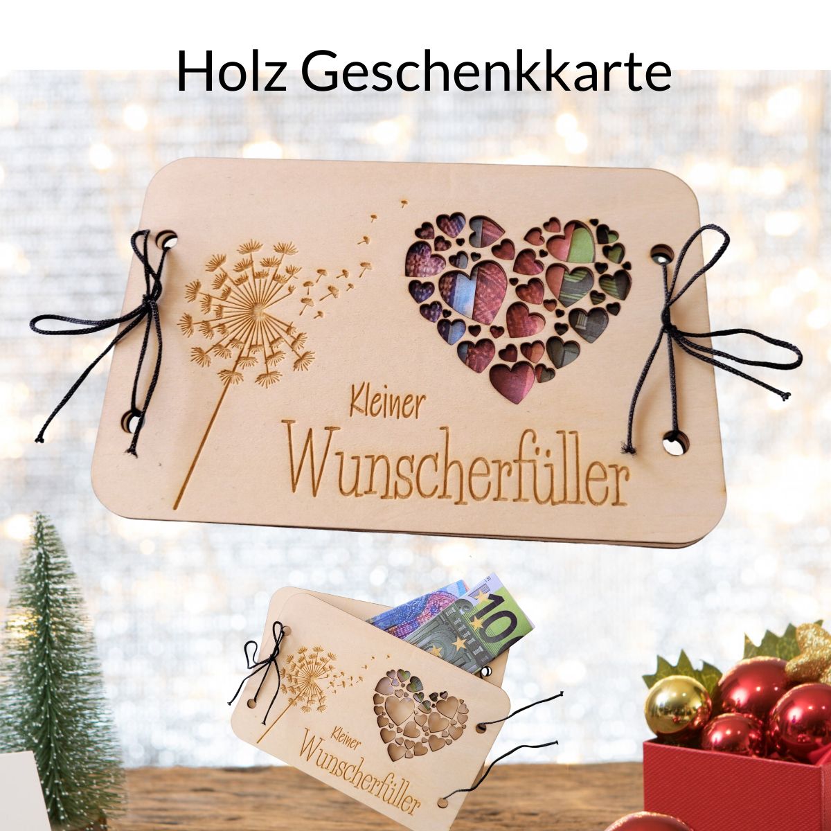 Kleiner Wunscherfüller - Geldgeschenkkarte aus Holz