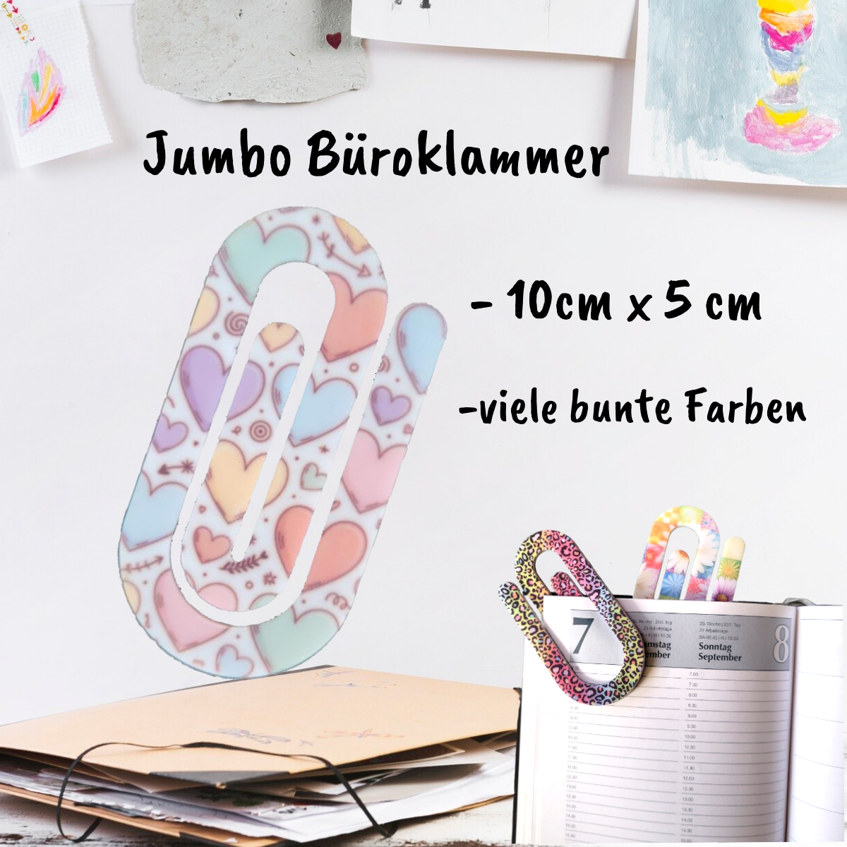 Jumbo Büroklammer aus Acryl - verschiedene Muster