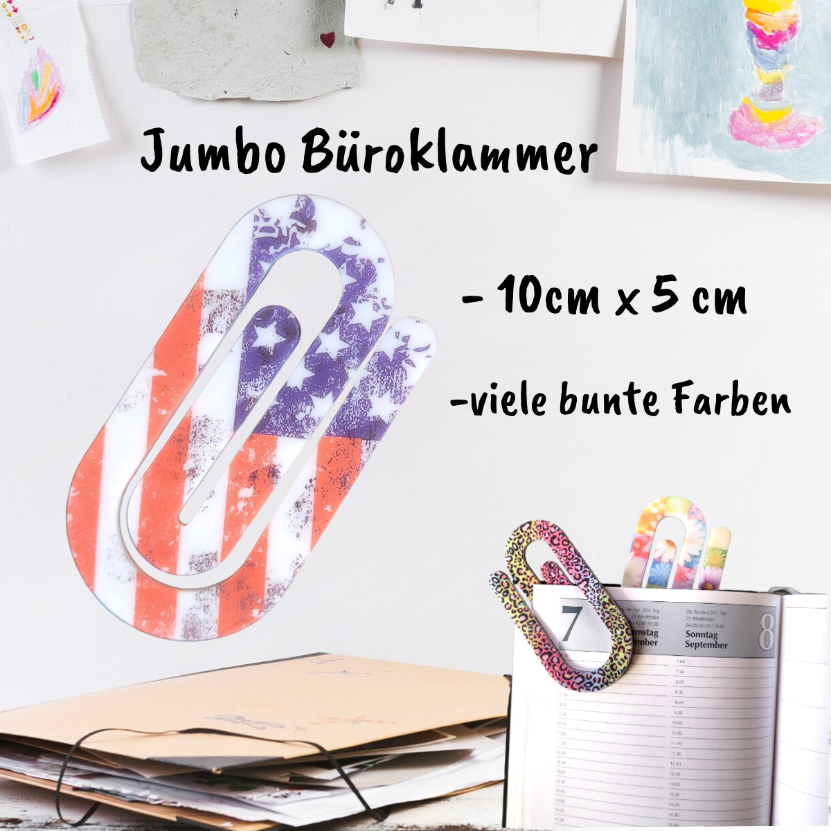 Jumbo Büroklammer aus Acryl - verschiedene Muster