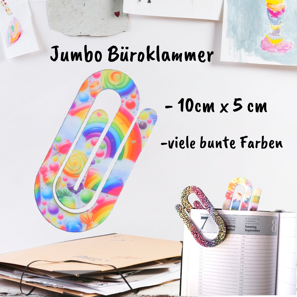 Jumbo Büroklammer aus Acryl - verschiedene Muster