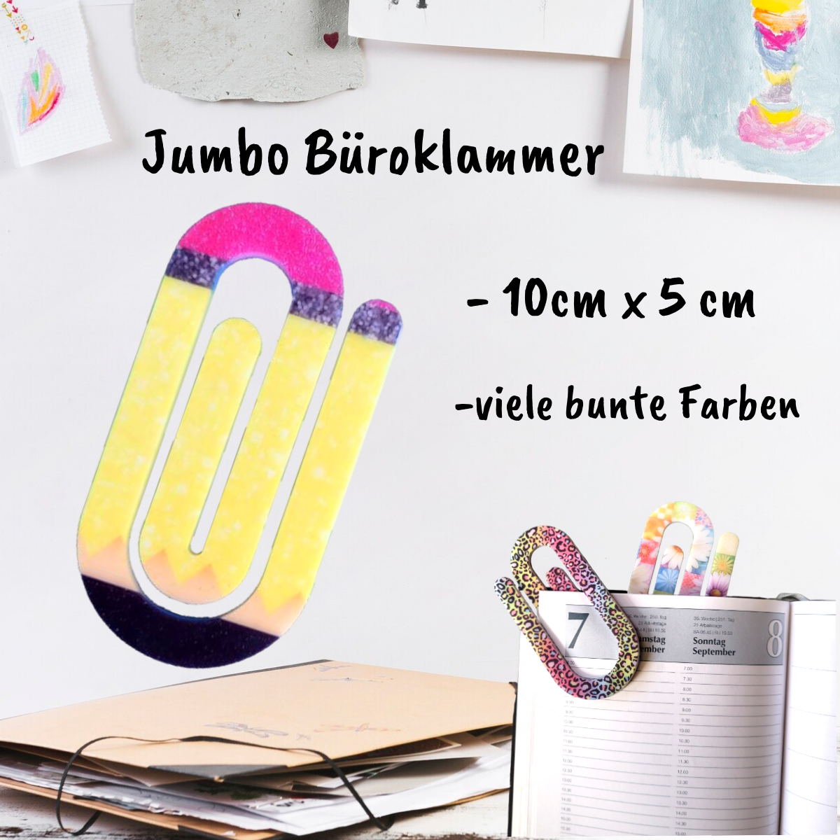 Jumbo Büroklammer aus Acryl - verschiedene Muster
