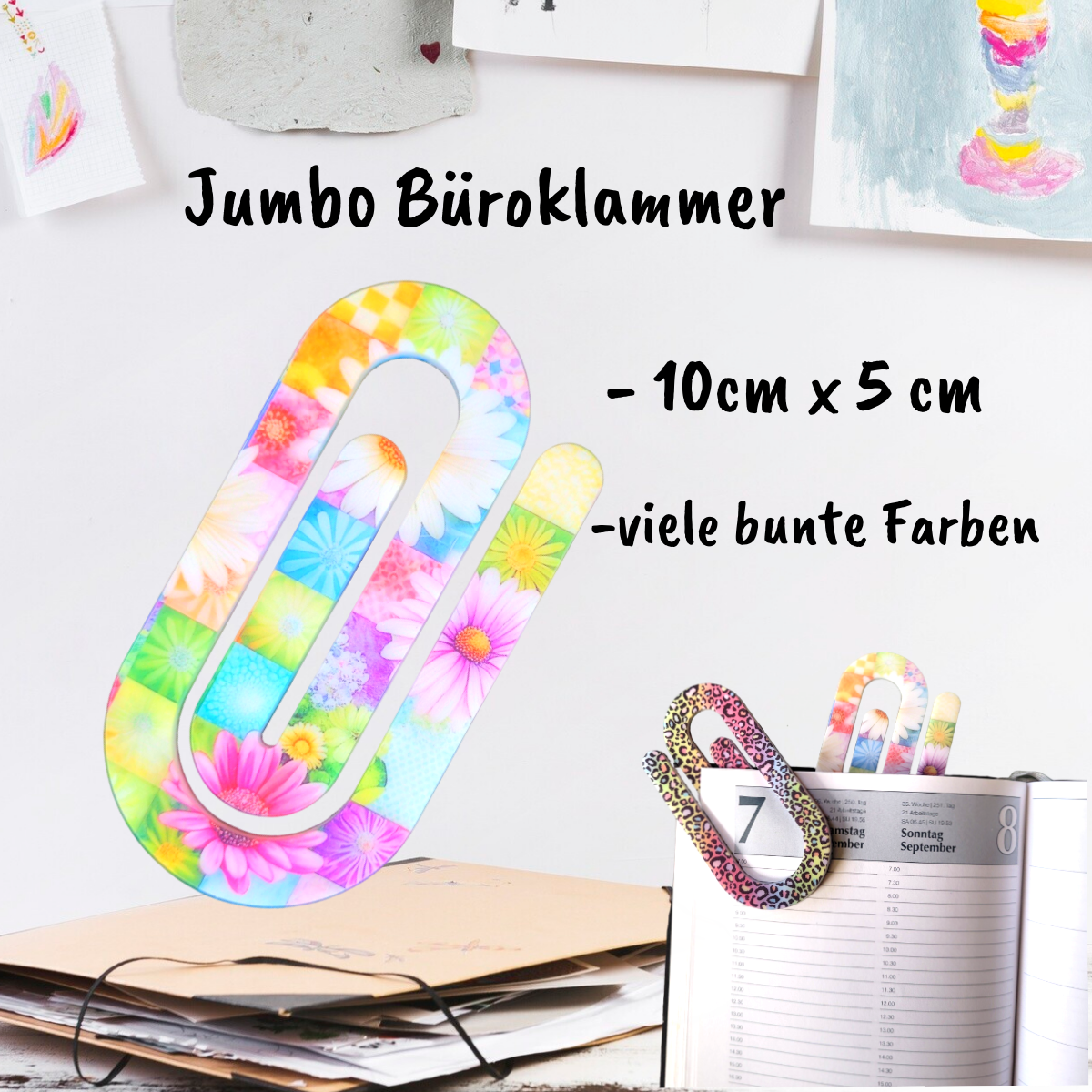 Jumbo Büroklammer aus Acryl - verschiedene Muster