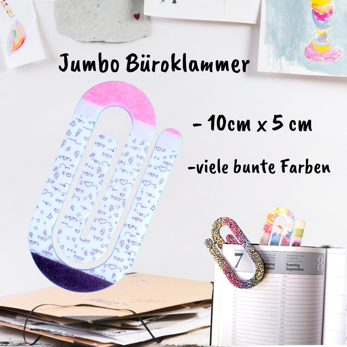 Jumbo Büroklammer aus Acryl - verschiedene Muster