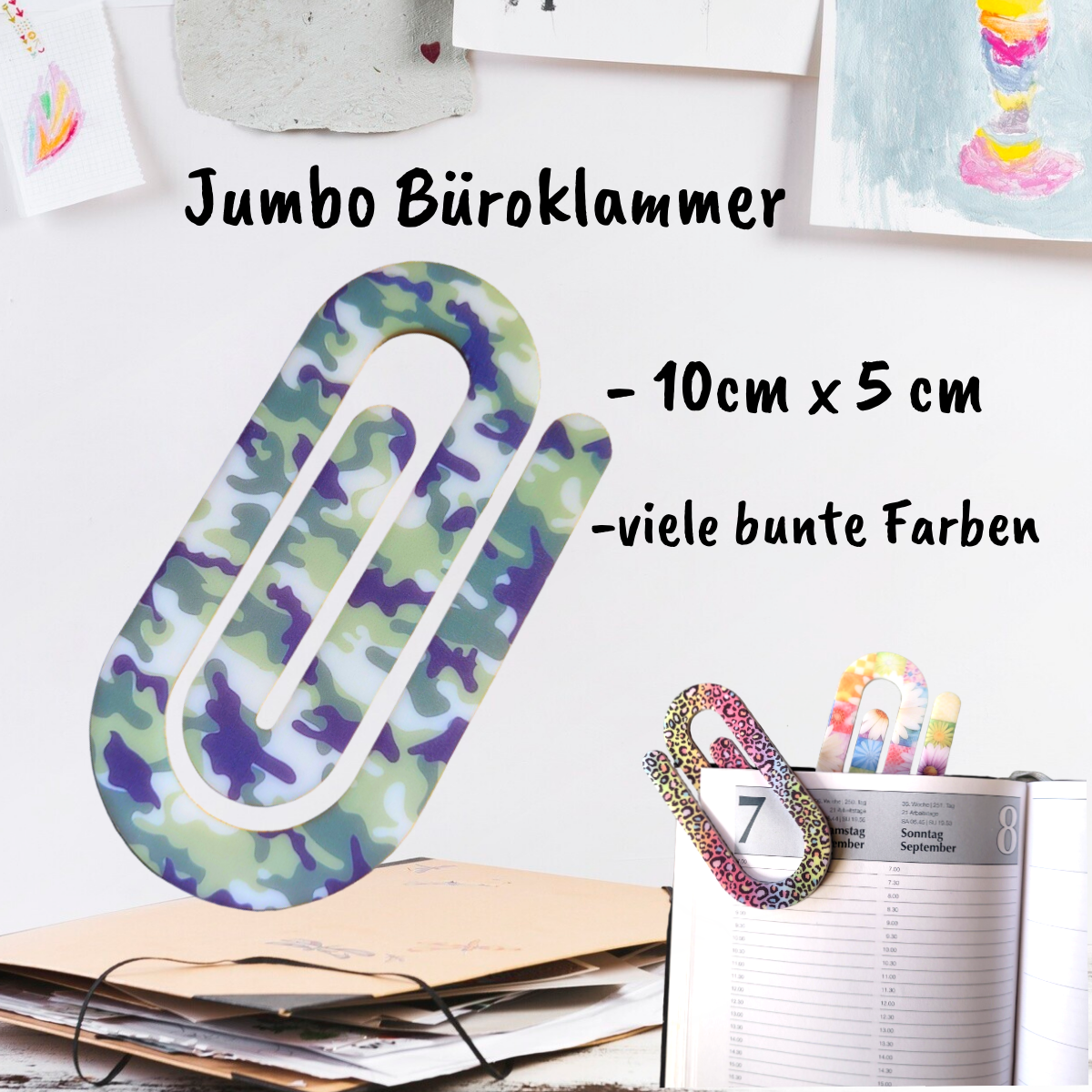 Jumbo Büroklammer aus Acryl - verschiedene Muster