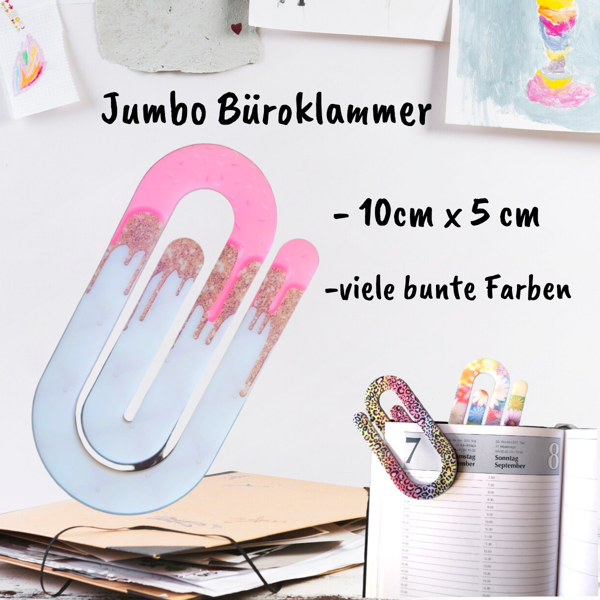 Jumbo Büroklammer aus Acryl - verschiedene Muster