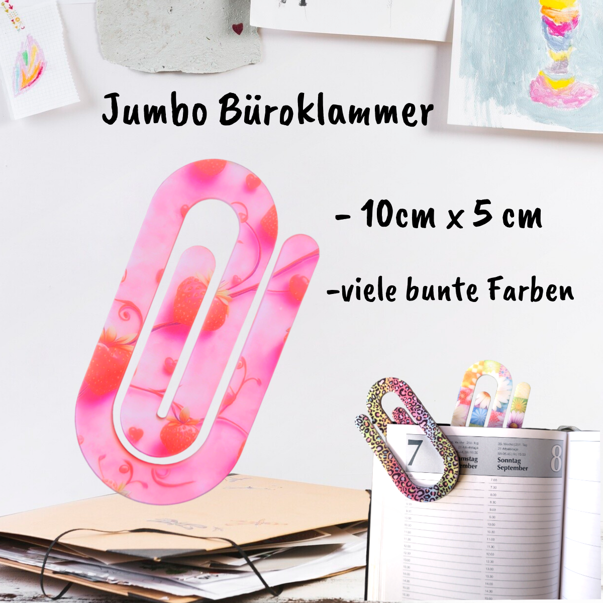 Jumbo Büroklammer aus Acryl - verschiedene Muster