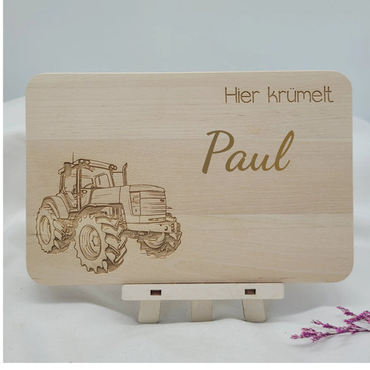 Frühstücksbrett Traktor mit Name - Funny Bake