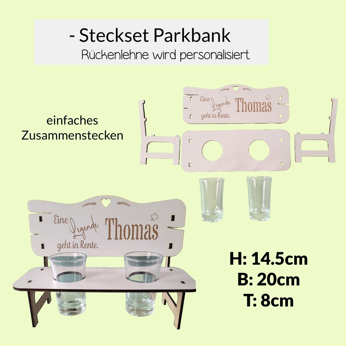 Parkbank Rente Ruhestand mit Snapsgläsern