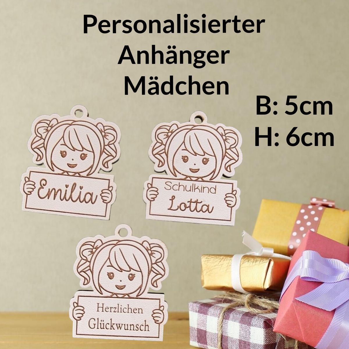 Anhänger Schulanfang Mädchen, personalisiert