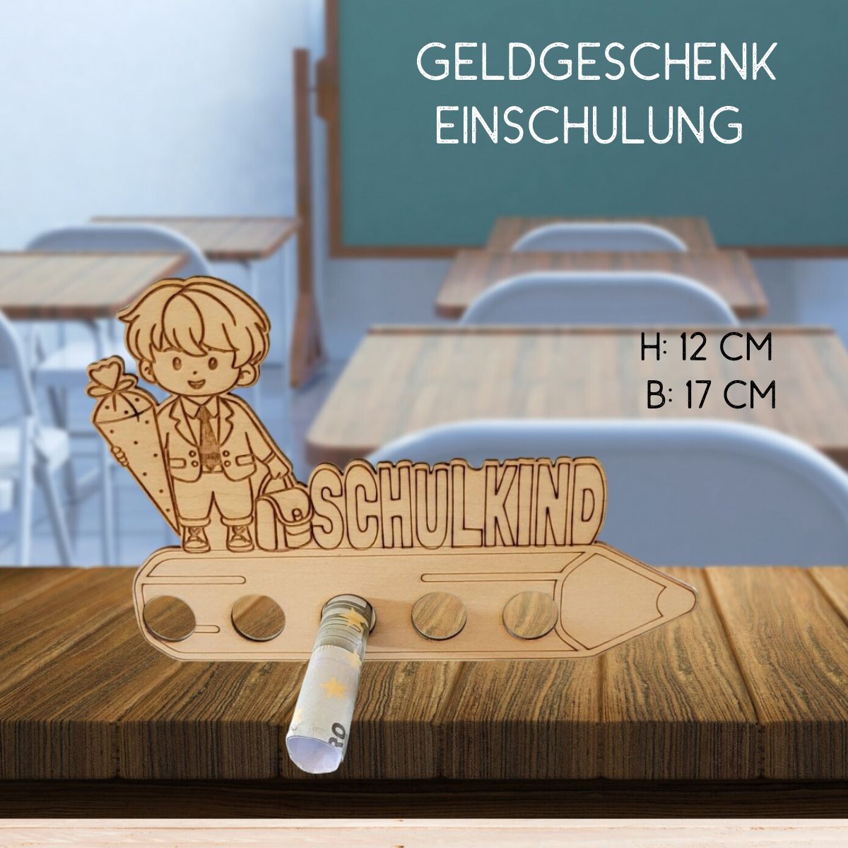 Geldgeschenk Einschulung- einfacher Aufsteller Junge