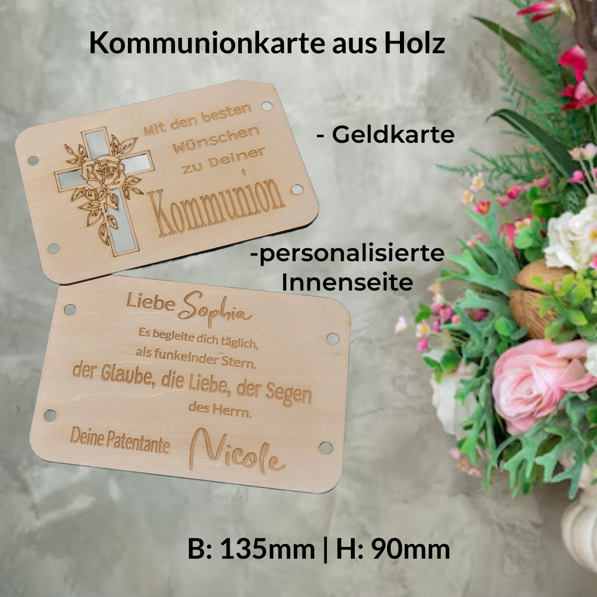 Kommunionkarte mit Innenseitengravur