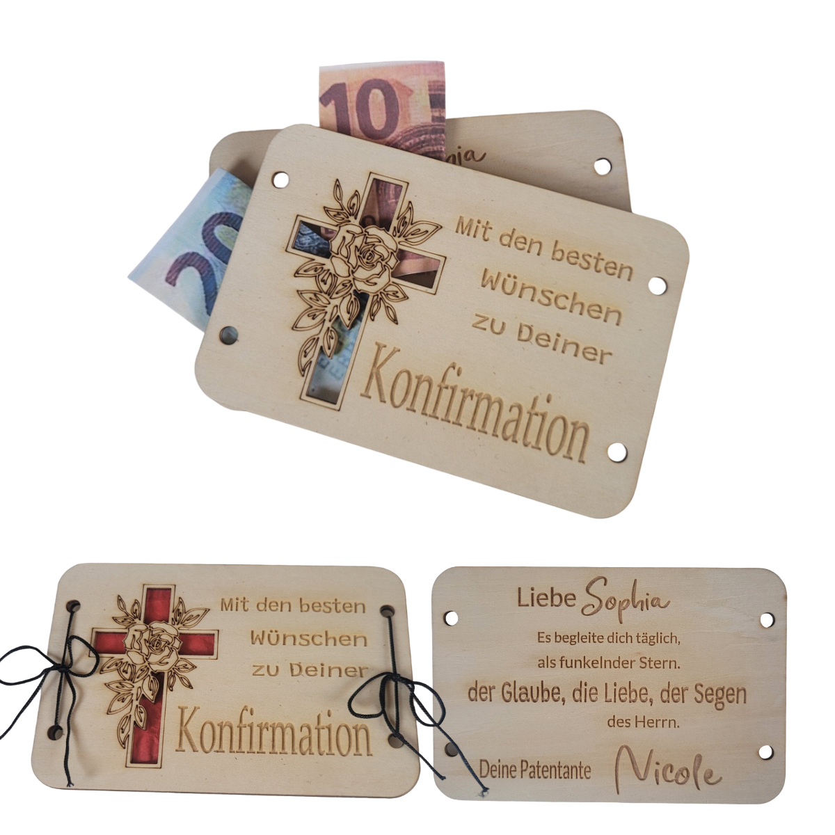 Konfirmation Holzkarte mit Innengravur