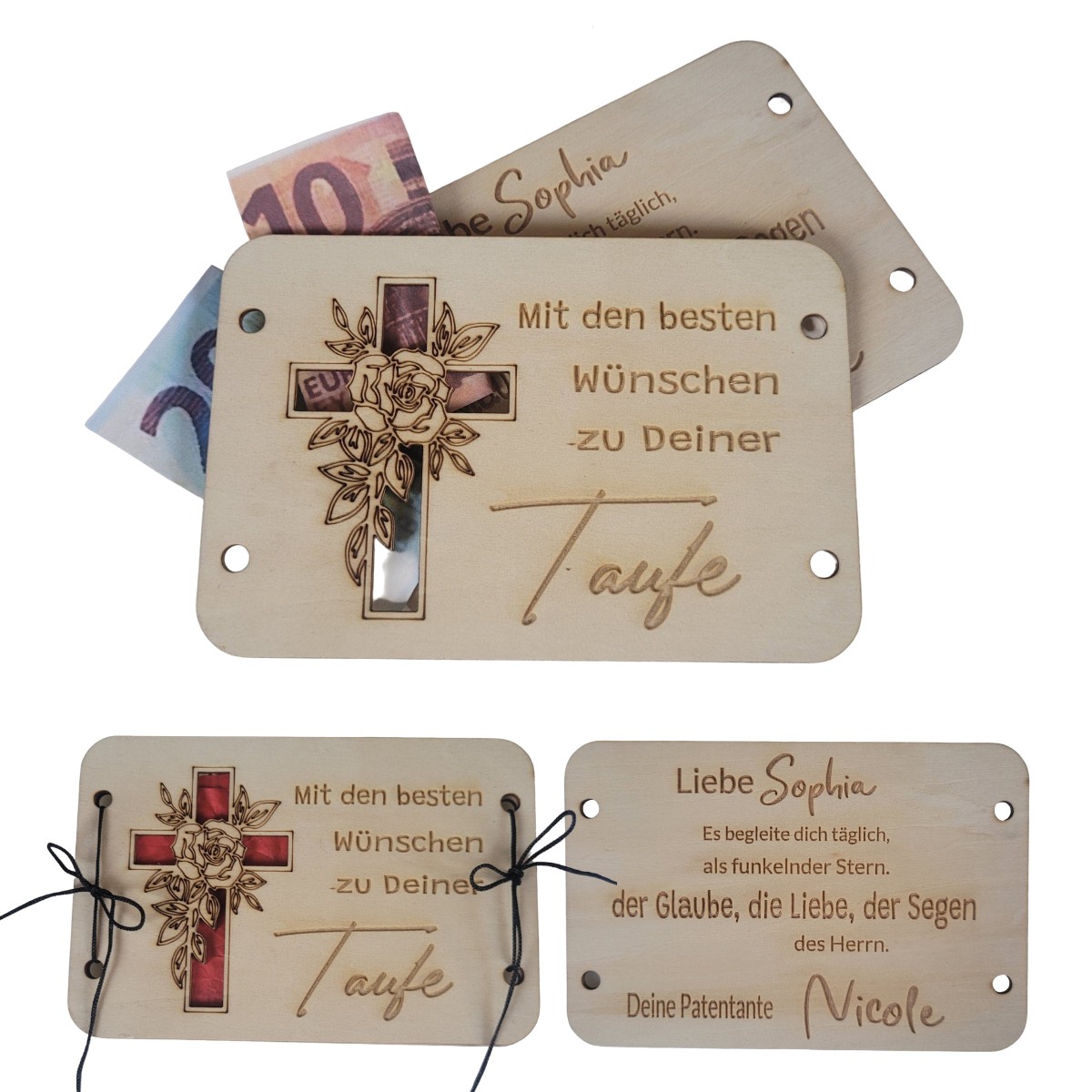 Geschenkkarte Taufe personalisiert mit Gravur aus Holz