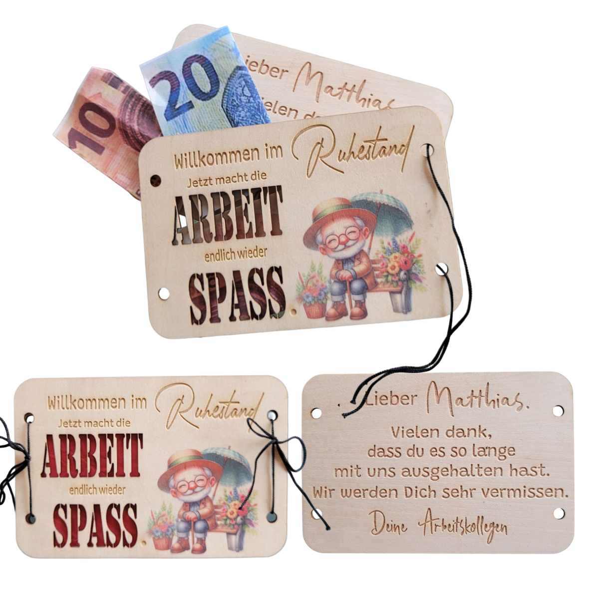 Holzkarte "Zur Rente" - personalisierte Innenseite