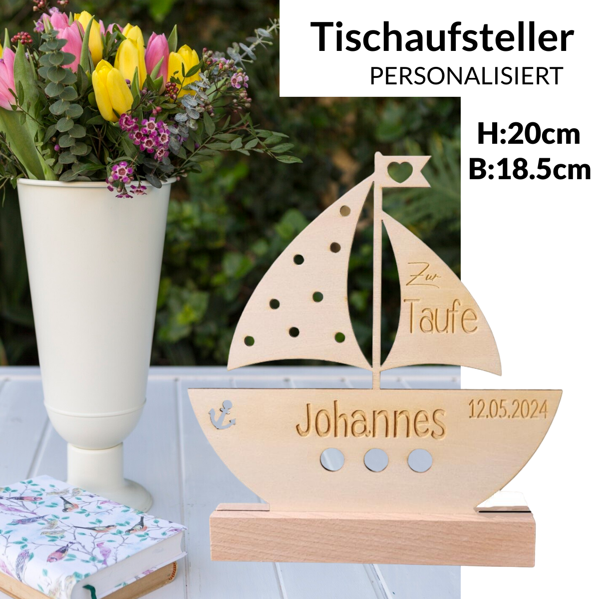 Aufsteller Boot Zur Taufe personalisiert