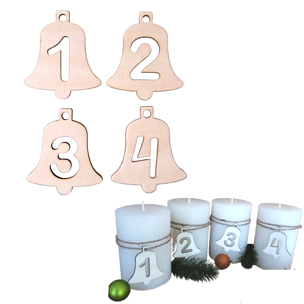 Adventskranz-Anhänger -Glocke mit Zahlen
