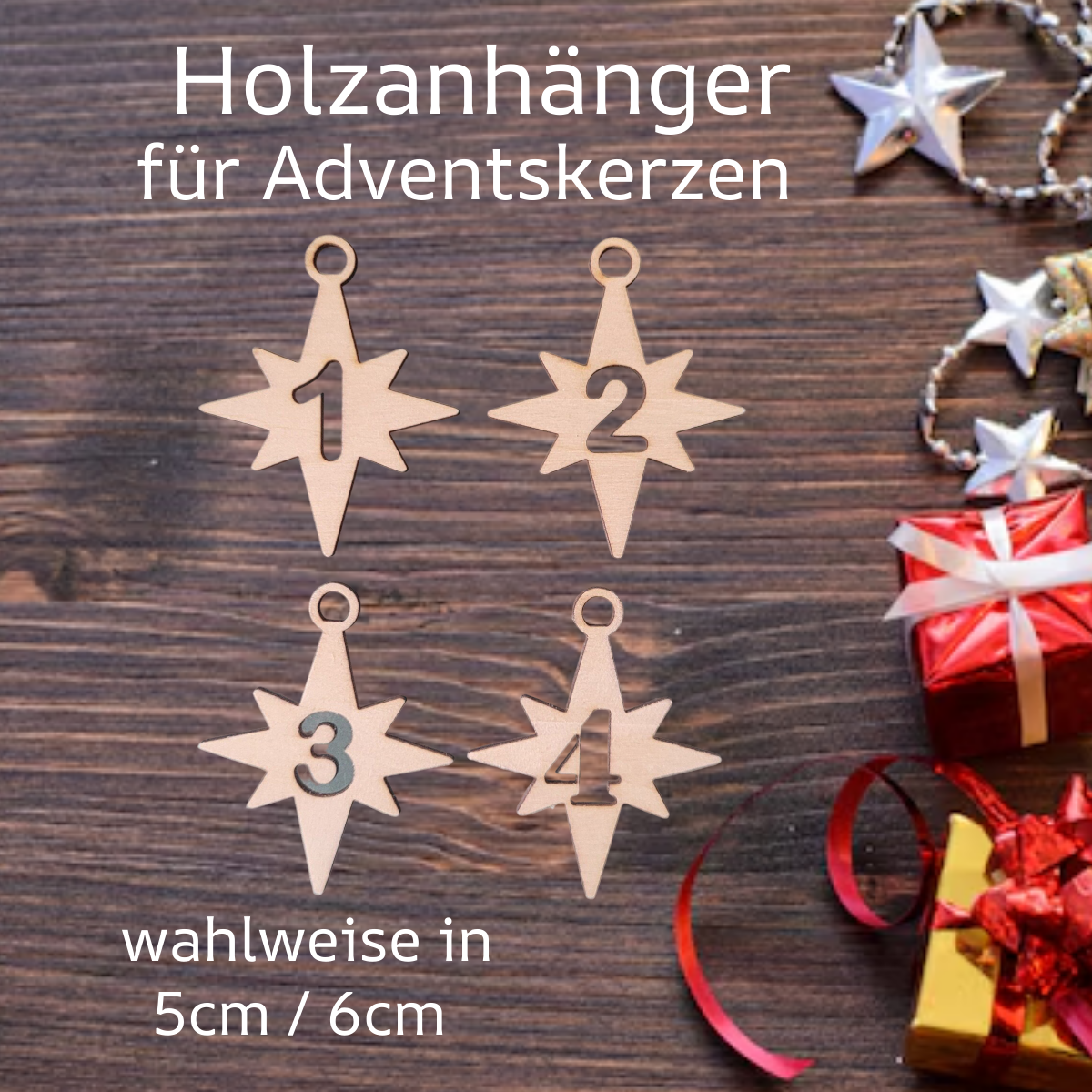 Adventskranz Anhänger Sterne mit Zahlen 1-4