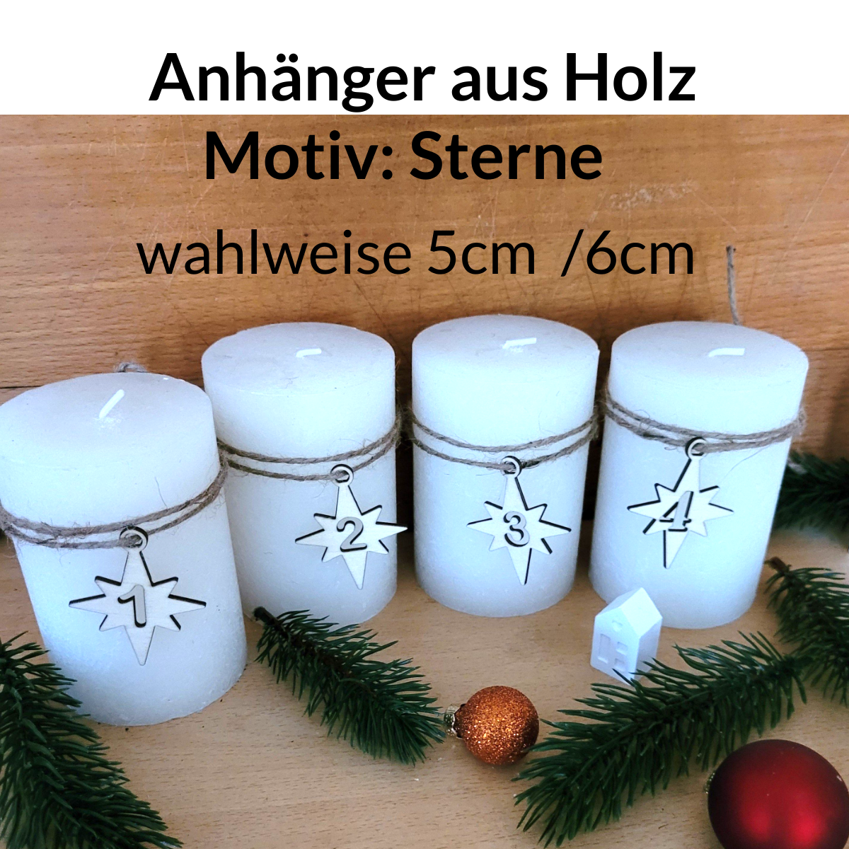 Adventskranz Anhänger Sterne mit Zahlen 1-4