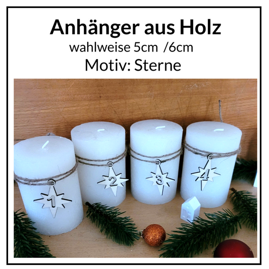 Adventskranz Anhänger Sterne  mit Zahlen 1-4