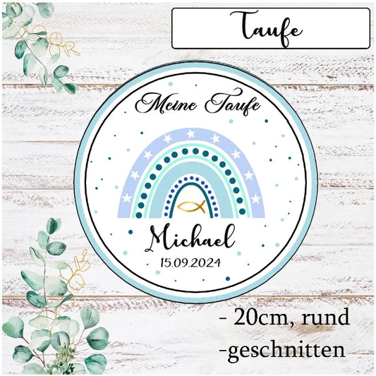 Tortenaufleger "Meine Taufe" Regenbogen blau/türkis - Funny Bake