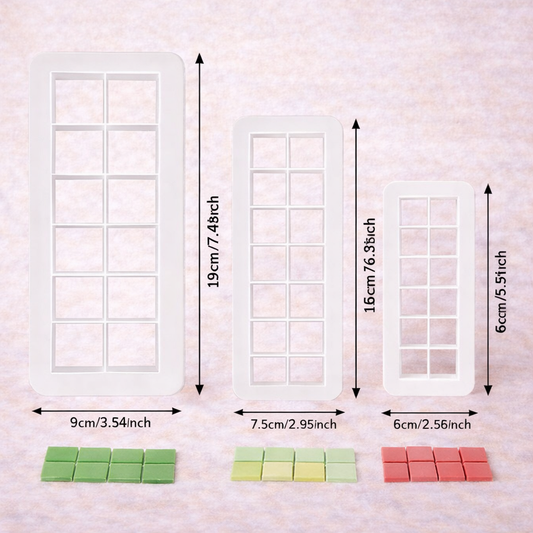 Multicutter Quadrat Ausstecher Set mit drei Größen – Fondant Ausstecher für gleichmäßige Quadrate und Minecraft Kuchen