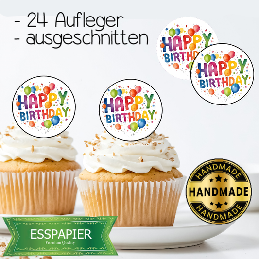Muffin Aufleger Happy Birthday bunt