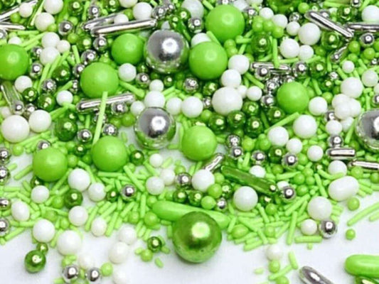 Zuckerstreul-Perlenmix-essbar-gruen-weiß-silber-Tortendeko