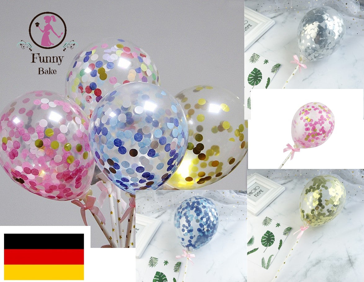 Konfetti Ballon Tortenstecker Glitter Topper - blau
