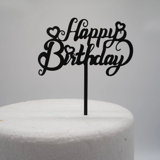 Tortenstecker Happy Birthday schwarz filigran - Funny Bake