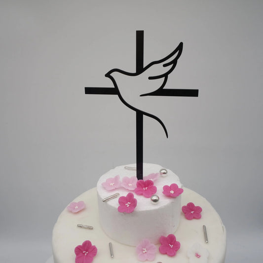 Taufe-kommunion-Firmung-Tortenstecker-topper-taube-Kreuz-schwarz