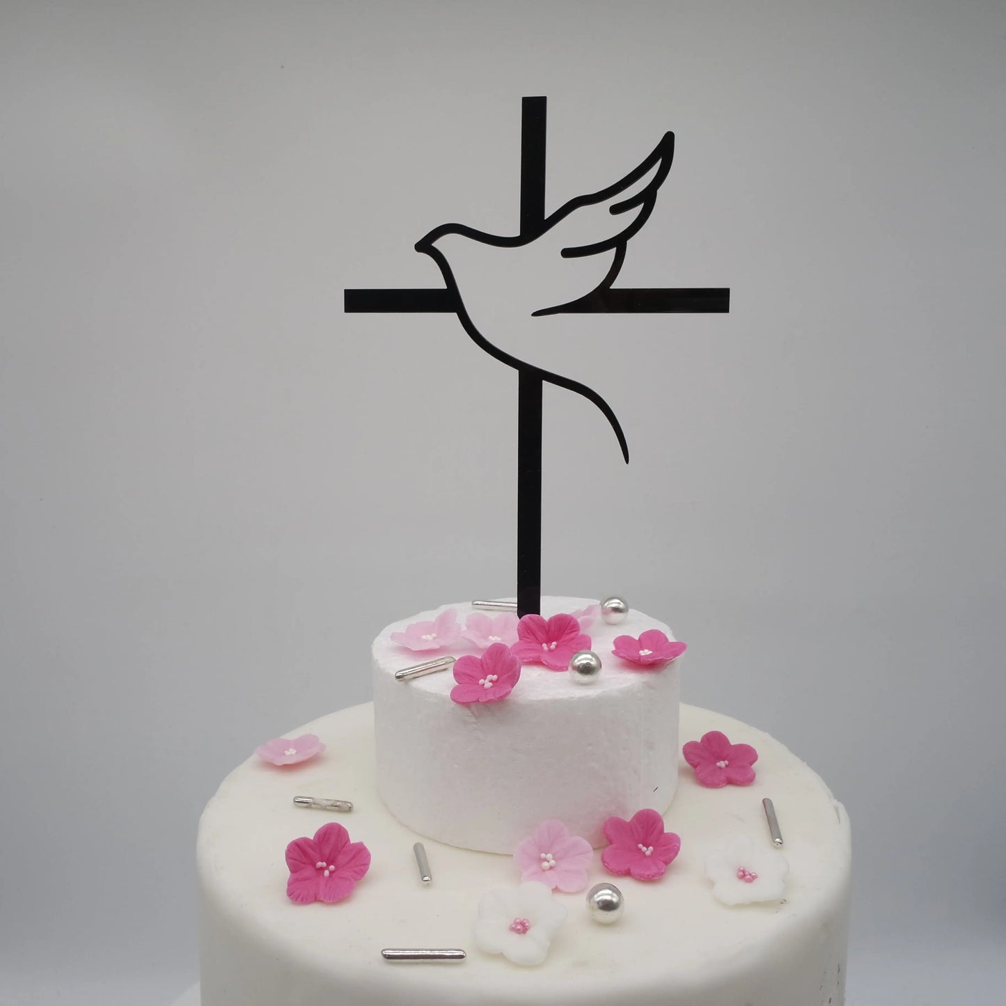 Topper Tortenstecker Taufe Kommunion Firmung edel Taube & Kreuz