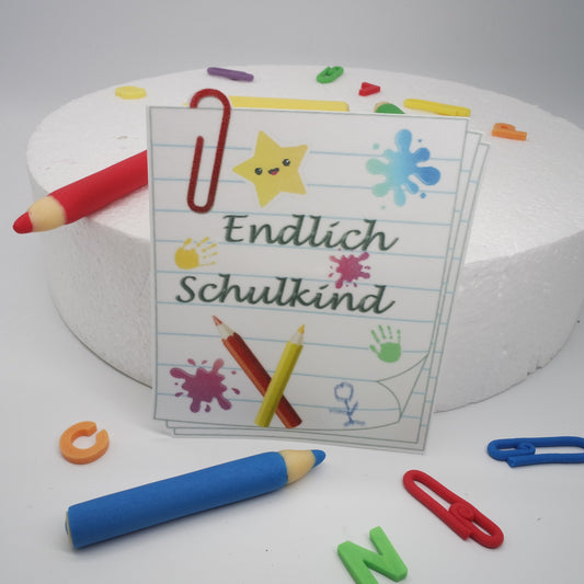 Tortenaufleger-Endlich-Schulkind-Einschulung-esspapier-Stift-Büroklammer-Tortendeko-essbar