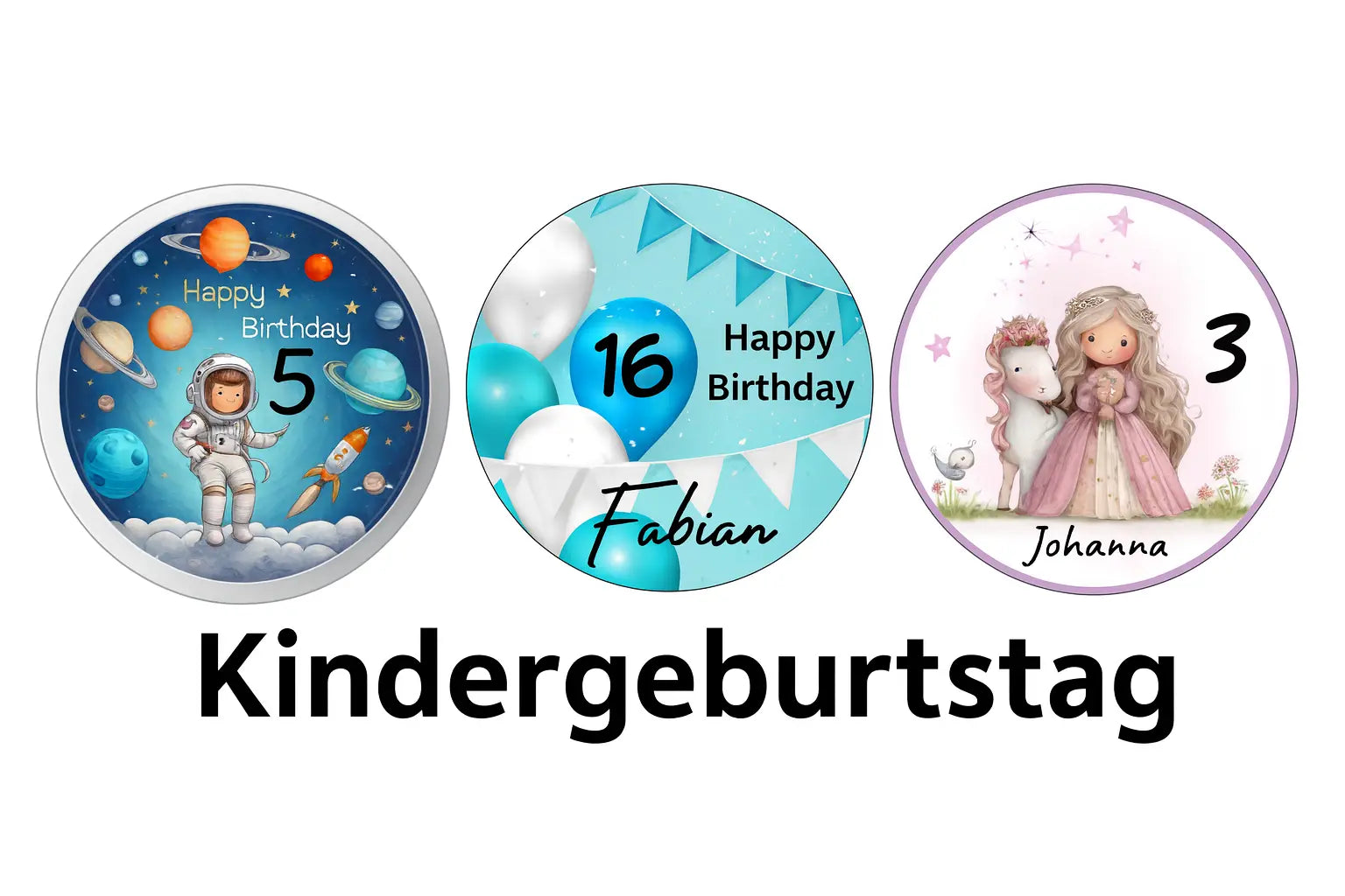 Personalisierte essbare Tortenaufleger für Kindergeburtstag – runde Aufleger mit Name und Alter, farbenfrohe Motive für Jungen und Mädchen