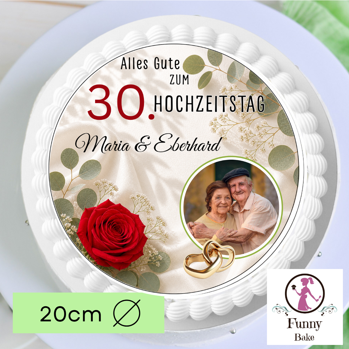 Tortenaufleger Hochzeitstag – personalisiert mit Name & Zahl und Foto