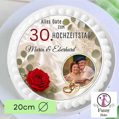 Tortenaufleger Hochzeitstag – personalisiert mit Name & Zahl und Foto